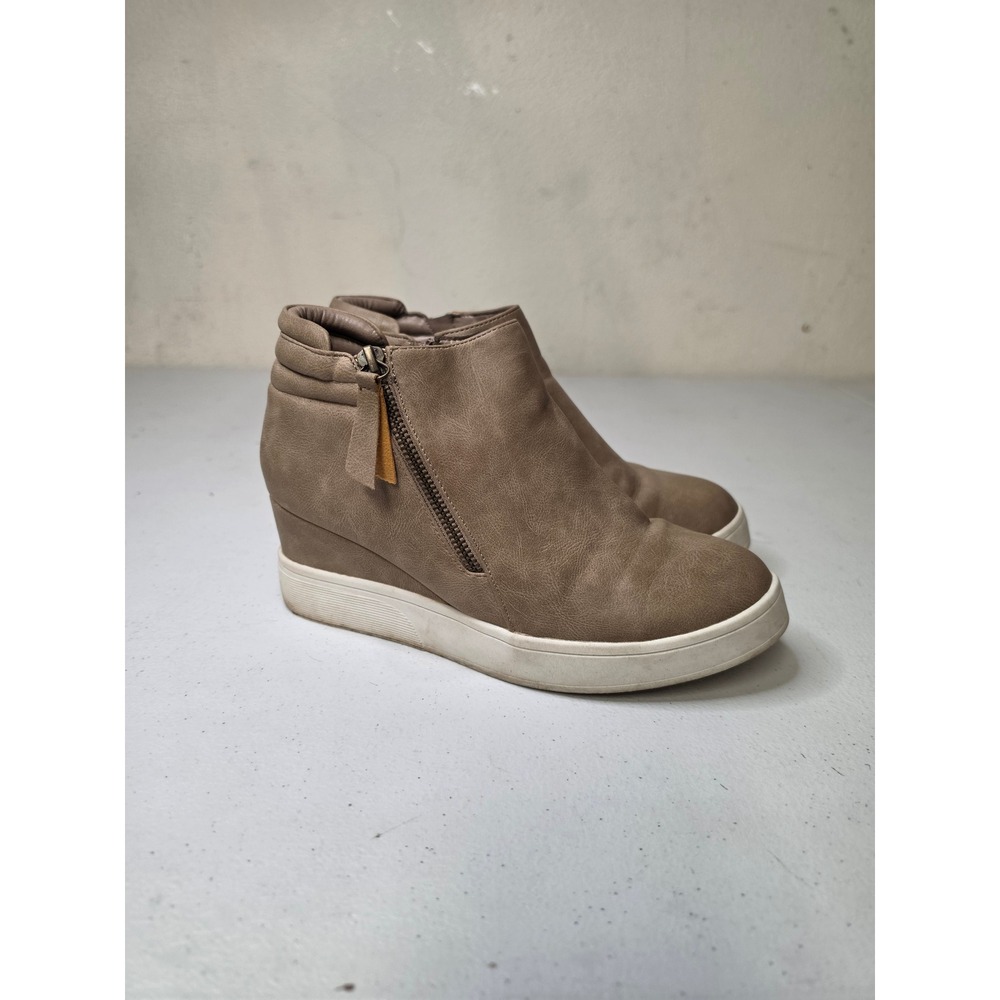 Wedge Sneaker Booties Taupe Faux Leather Side Zip Ankle Boots WEDGE-SNKR-2 Sz 8